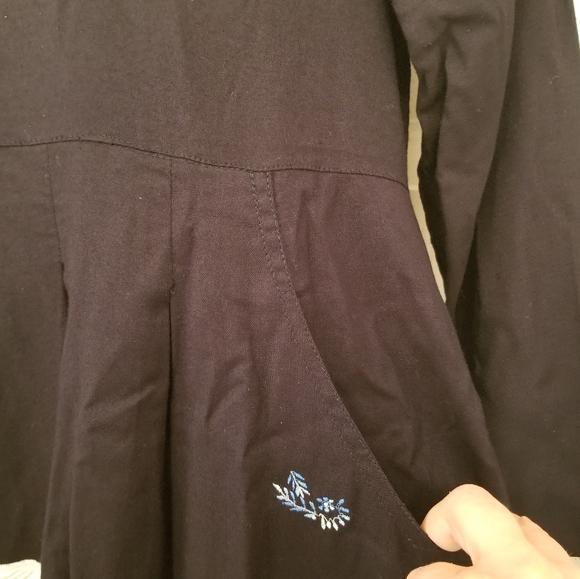 PAPY BOEZ Dress M/L Peasant Prairie Floral Teacups Embroidered Navy Blue - Picture 7 of 10